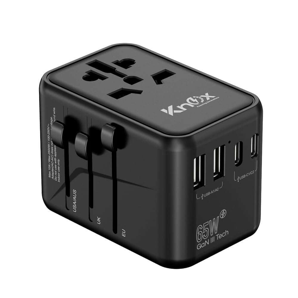 Universal Travel Adapter 65W GaN III International Travel Charger with USB & Type C PD Fast Charging All in One Worldwide Wall Charger for Tablets, Laptops and Phones (USA/UK/EU/AUS) (636DV)