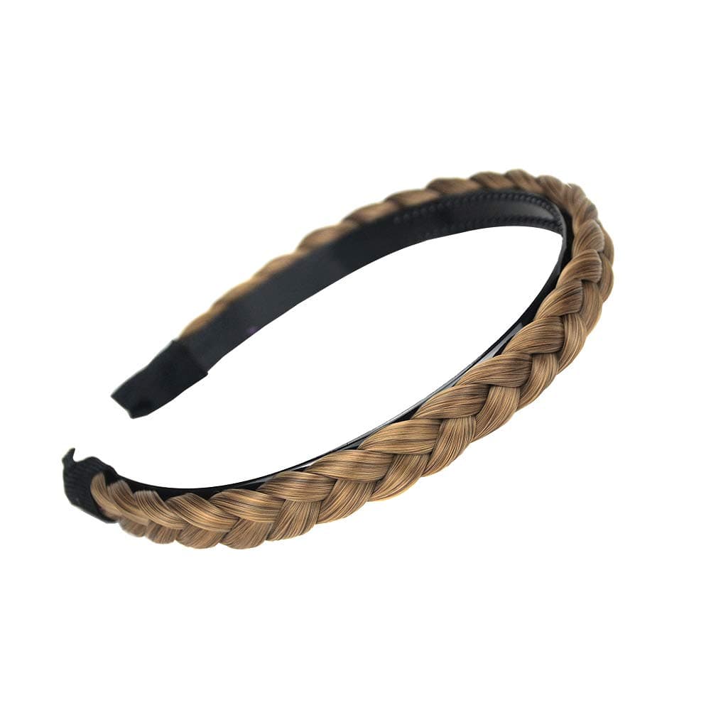 DIGUAN Width 0.6 inches Narrow Synthetic Hair Plaited Headband Braid With Teeth Hair Band Accessories for Women Girl (Dirty Blonde)