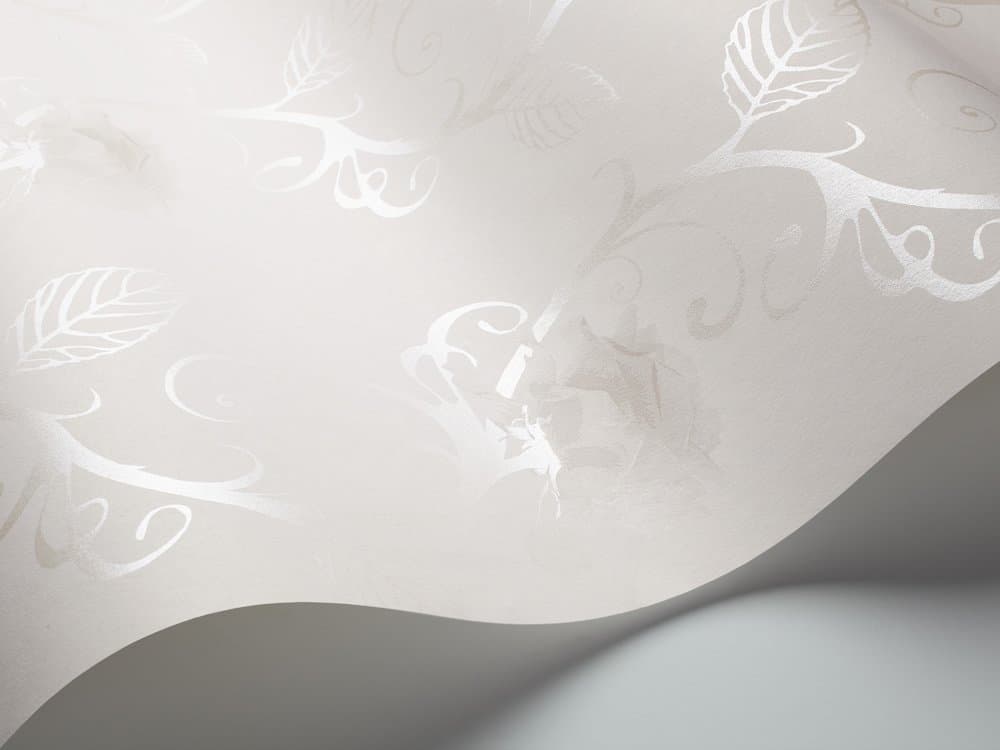 Rose 2796 Non-Woven Wallpaper Delicate Grey and Silver Roses on Antique White