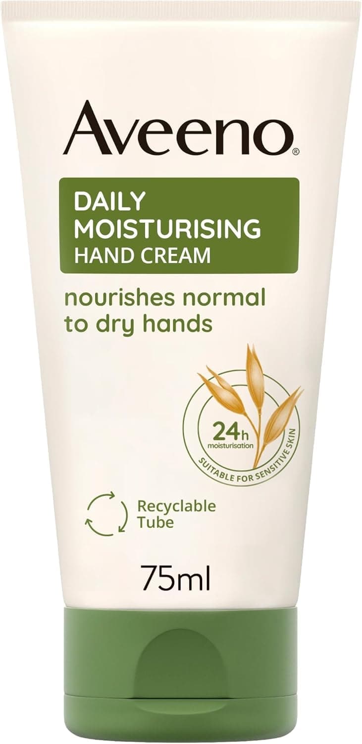 Aveeno Daily Moisturising Hand Cream for Sensitive Skin 75 ml, Pack of 2 - Nourishing Oat Formula for Deep Hydration and Long-Lasting Protection of Dry, Sensitive Hands