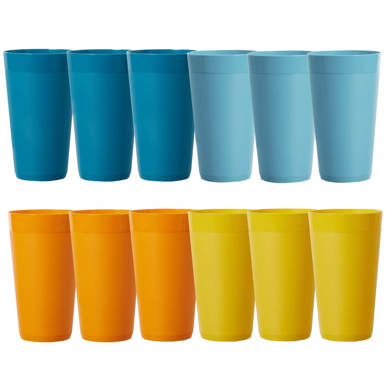 US Acrylic Newport 20 ounce Unbreakable Plastic Stackable Water Tumblers in 4 Sunrise Colors | Set of 12 Drinking Cups | Reusable, BPA-free, Made in the USA, Top-rack Dishwasher and Microwave Safe