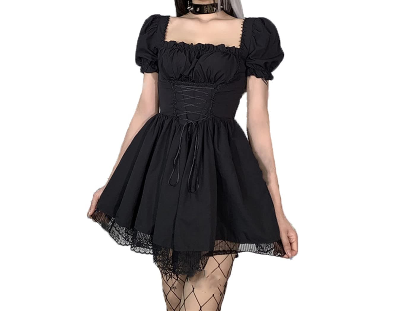 Women Gothic Dress Backless Y2k E-Girl Mall Goth Dresses Long Sleeve