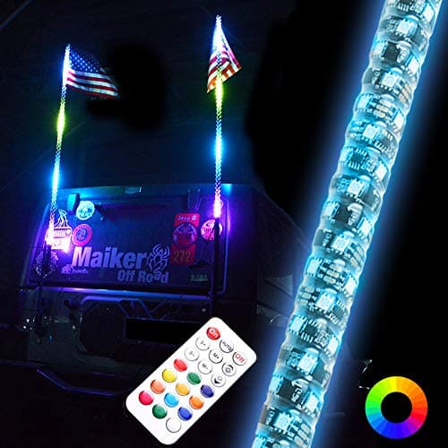 OMUOFFROAD 5FT LED Whip Lights 360° Twisted Antenna Dream Wrapped Dancing Whips For Polaris RZR ATV Antenna Whip UTV Quad Sand Dune Buggy Flag Poles For Trucks w/Remote Control (Two Whip)