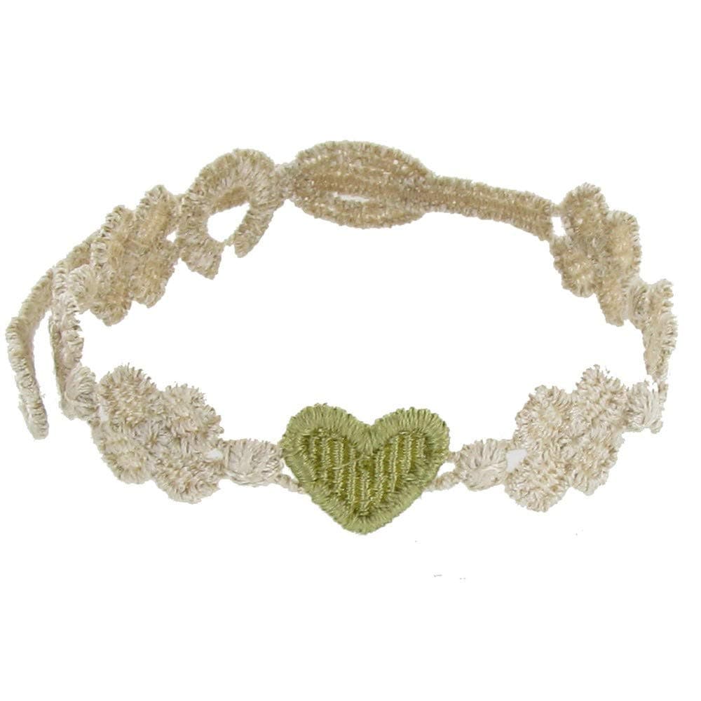 Les Poulettes Jewels - Cruciani Lace Bracelet You Star Beige Heart Green Army