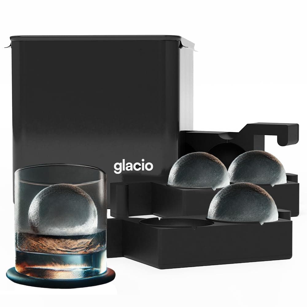 Glacio Clear Ice Ball Maker Set - Makes 4 Crystal Clear Ice Spheres 2.4" - Perfect for Whiskey Lovers and Cocktail Parties