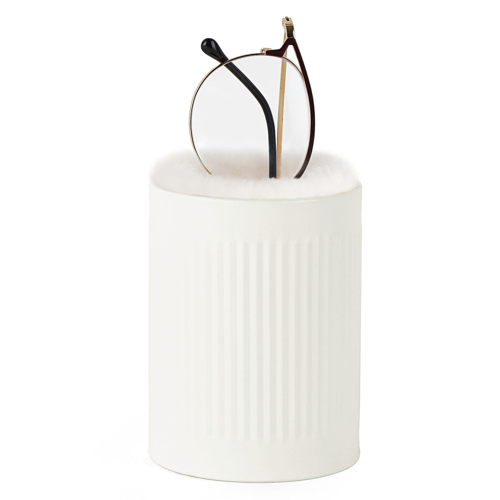 Plush Lined Eyeglasses Holder Metal Protective Glasses Holder Stand Anti-scratch Glasses Storage Organizer Case for Table, Desk, Nightstand, Car, Office, White, One Size