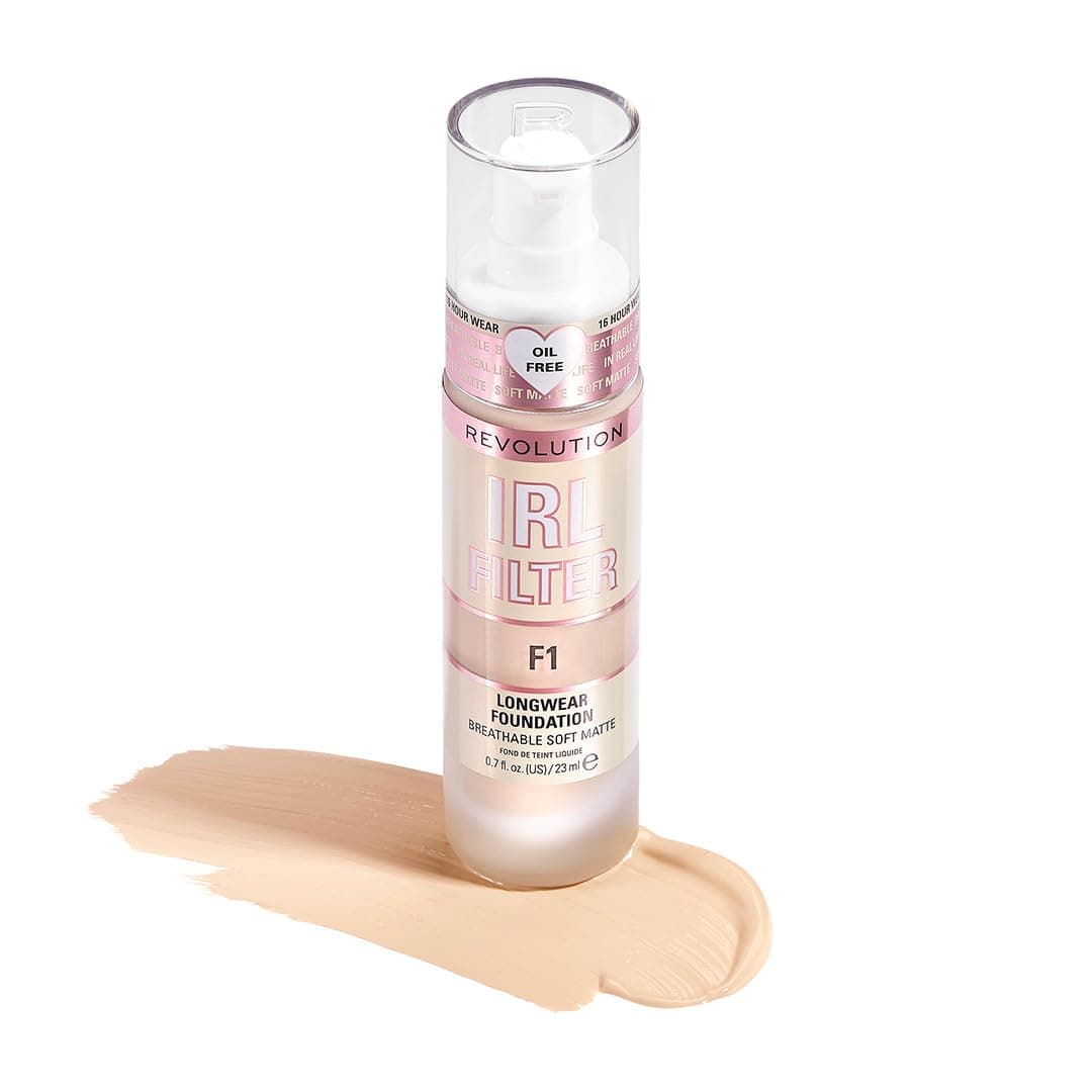 Revolution, IRL Filter Longwear Foundation, Soft & Breathable Formula, Medium to Full Coverage, Matte Finish, F1, 0.7 fl oz