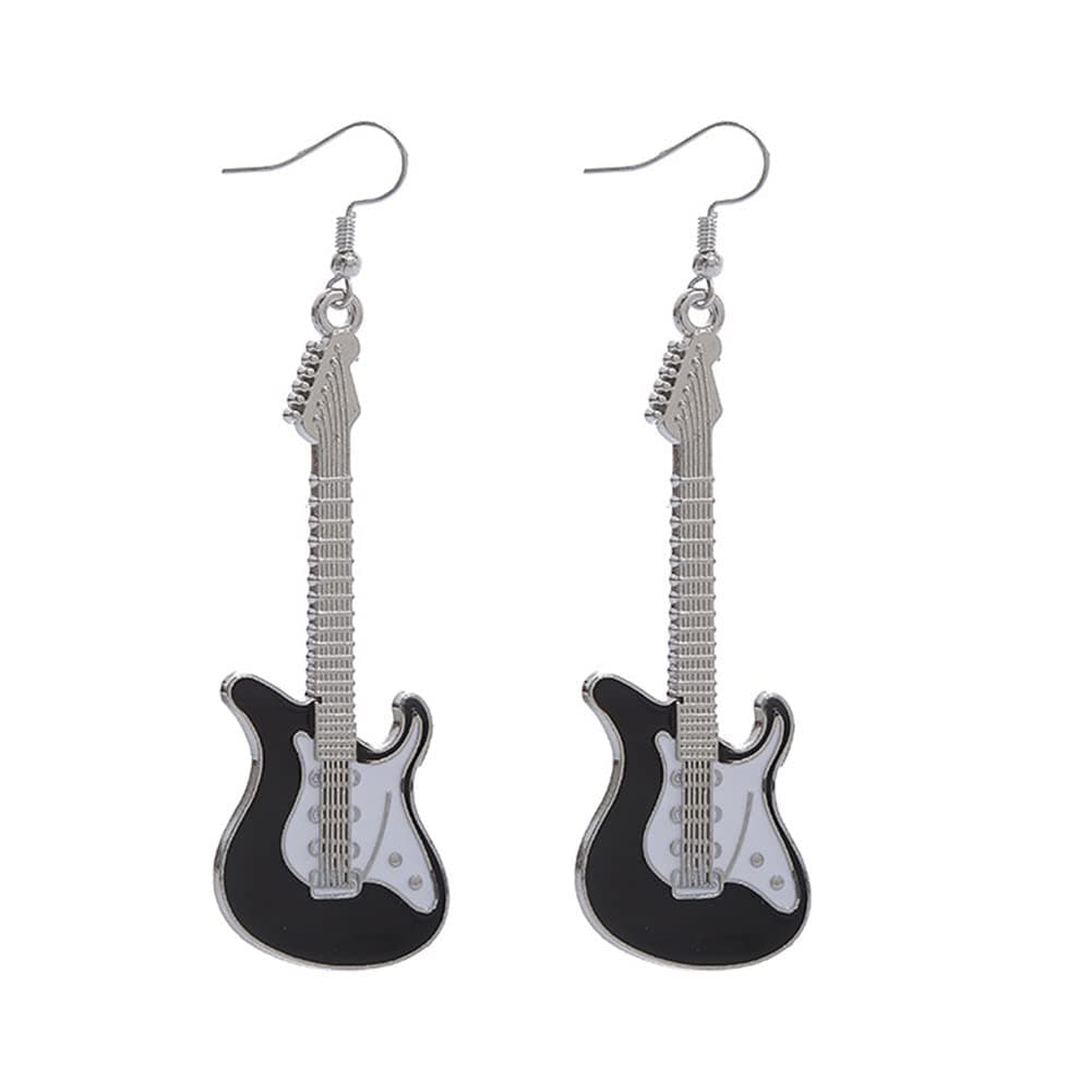 Fashion Punk Metal Black White Music Bass Electric Guitar Dangle Drop Earrings for Women Girls Chic Rock Music Lovers Teacher Singer Hypoallergenic Personalized Concert Party Jewelry Gifts