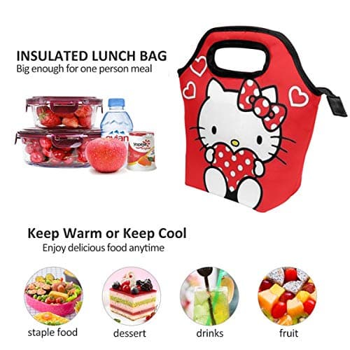 Lunch Bag Hello Kitty Red Love Insulated Lunch Tote Boxes Cooler Bag For Adults Men Women Kids Boys Nurses Teens