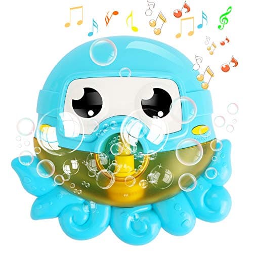 Tencoz Bubble Machine, Baby Bath Bubble Octopus Musical Toys Blower Bubble Maker with Nursery Rhyme Bathtub Bubble Toys for Baby Happy Tub Time (Blue)