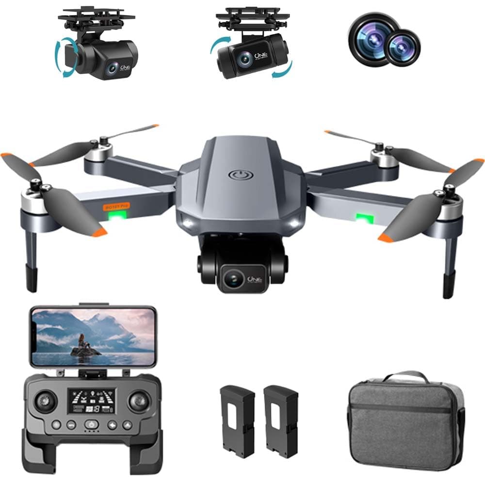 BAPHIYA GPS Drone with 4K Dual Cameras Adults, 2-Axis Gimbal Foldable RC Quadcopter 5G FPV Brushless Motor Optical Flow Follow Me Auto Return 50 Mins Flight with 2 Batteries Includes Carrying Case