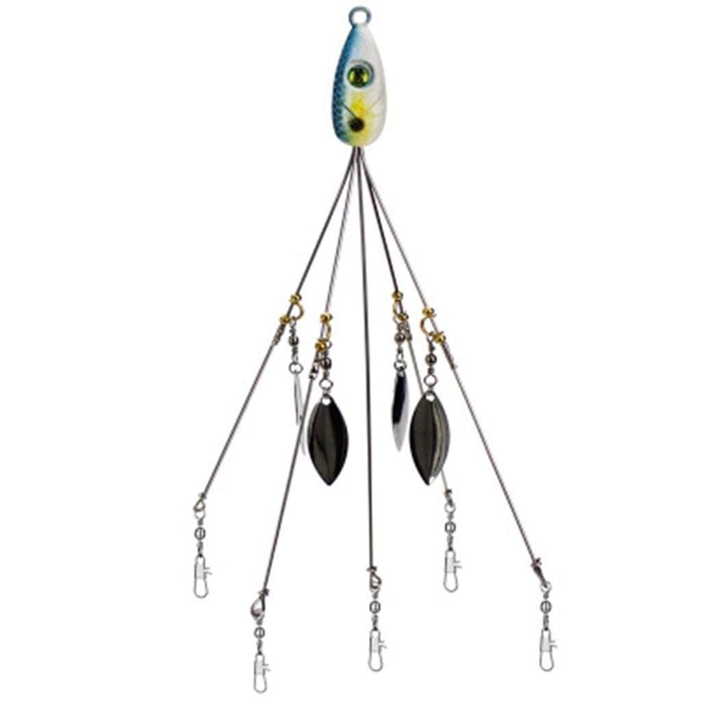 Gierzijia 5 Arms Umbrella Head Fishing Hook, Alabama Rig Multi-Fish Hook Castable Umbrella Rig Fishing Artifact, Bait Fishing Lures with Snap Swivels, Catch More Than One Fish at A Time (Blue)