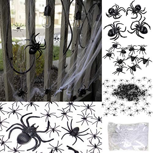 Youngever 175 Pcs Halloween Spider Decorations with 800 SQ Feet Web - 160pcs Small Spider & 10pcs Medium Spider & 4pcs Big Spider & 1pcs Spider Web Decorations - Halloween Party Favor