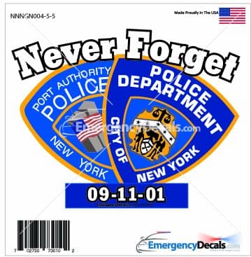 911 Memorial 4.25 inch decal: Never Forget Police, Port Authority