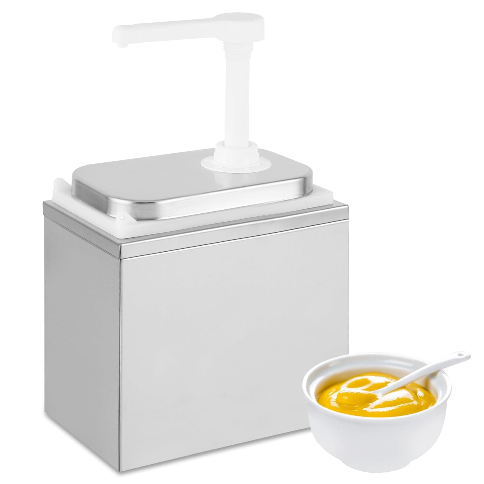 2L Sauce Dispenser Pump Stainless Steel Condiment Pump Station Condiment Pump Dispenser with 2.1 Quart Jar