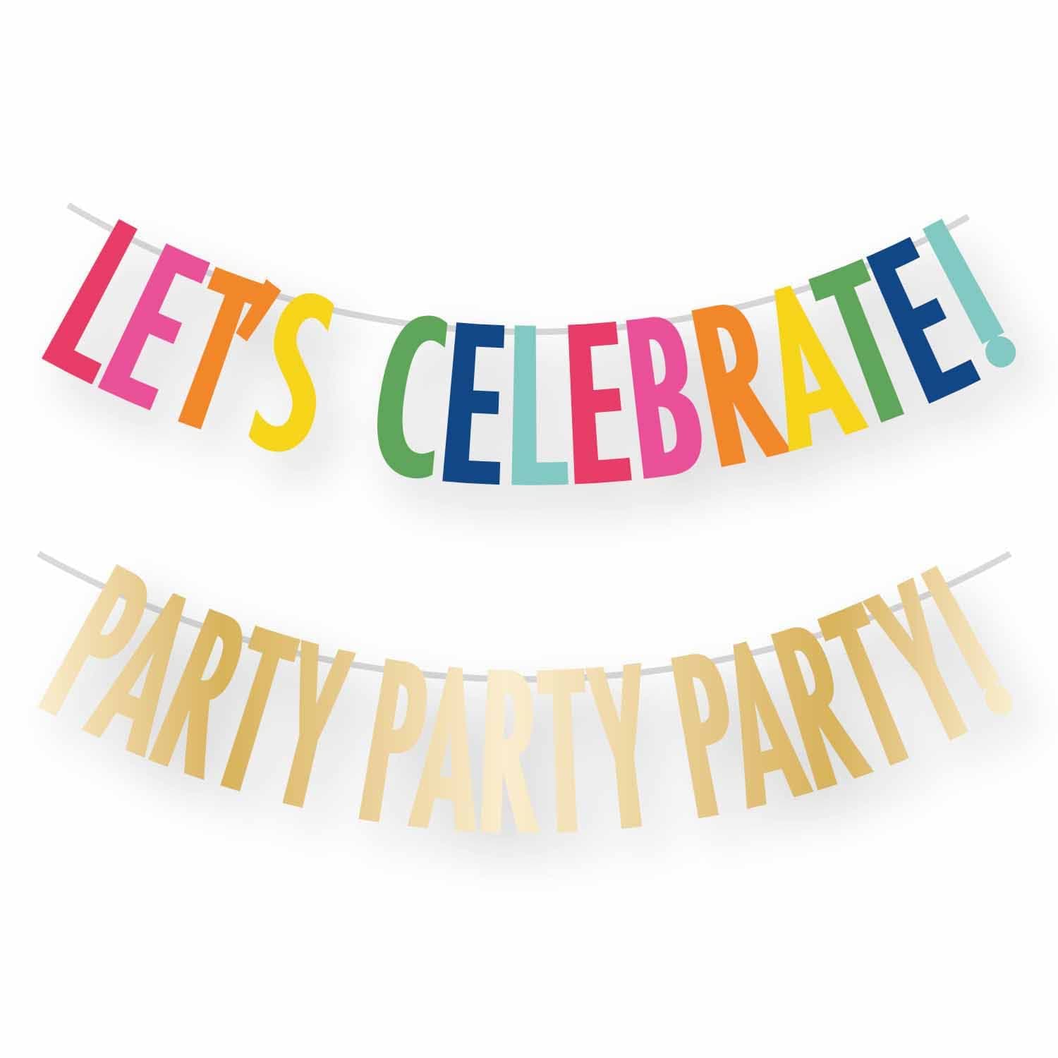 Amscan 9912378 - Hooray! Rainbow 'Let's Celebrate' & Gold Party! Letter Banner Kit - 2 Pack