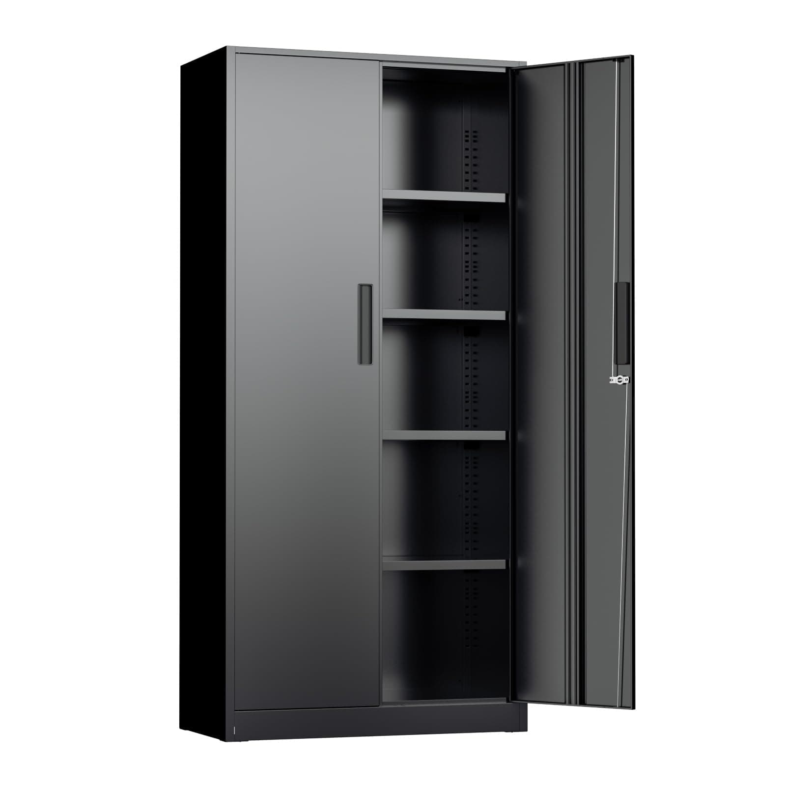 INTERGREAT Storage Cabinet with Doors and Shelves, Metal Garage Storage Cabinets with Lock, Black Lockable Steel Supply Cabinet for Home Office, Warehouse