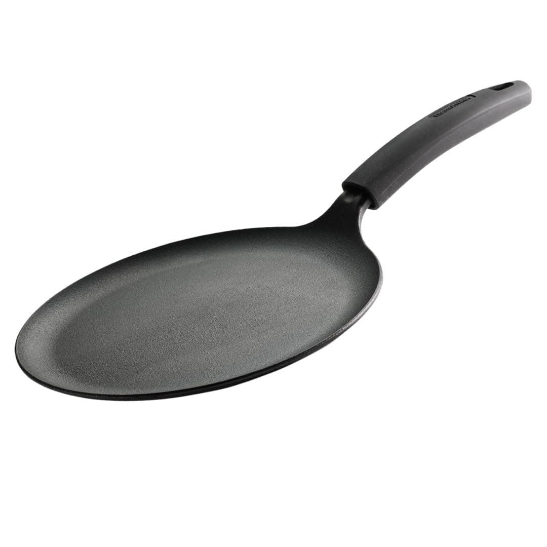 TITANEX 28cm Pre-Seasoned Cast Iron Dosa Tawa | Flat Surface with Raised Edges | for Dosa, Uttapam, Cheela, Paratha | Induction & Gas Compatible | Non-Slip Handle