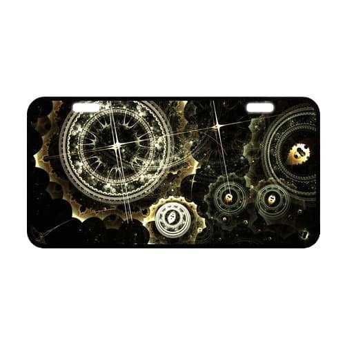 11.8" X 6.1" Durable License plate, Metal personalized car tag, Clock Machine, Gear, Steampunk Pattern car tag (2 Holes)