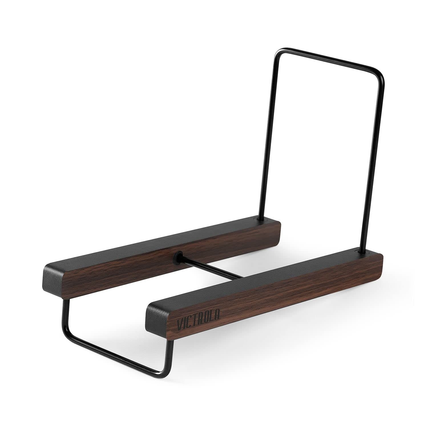 The Stand' - Table Top Vinyl Records and Album Holder & Organizer, Espresso Wood Finish with Smart Black Metal Accents, Elegant and Stylist Looks, Holds Over 25 Albums