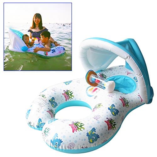 Parent Baby Swimming Baby Pool Dual Swimming Rings Inflatable Baby for Age 5-36 Months for Indoor and Outdoor Swimming Pool (Beige)