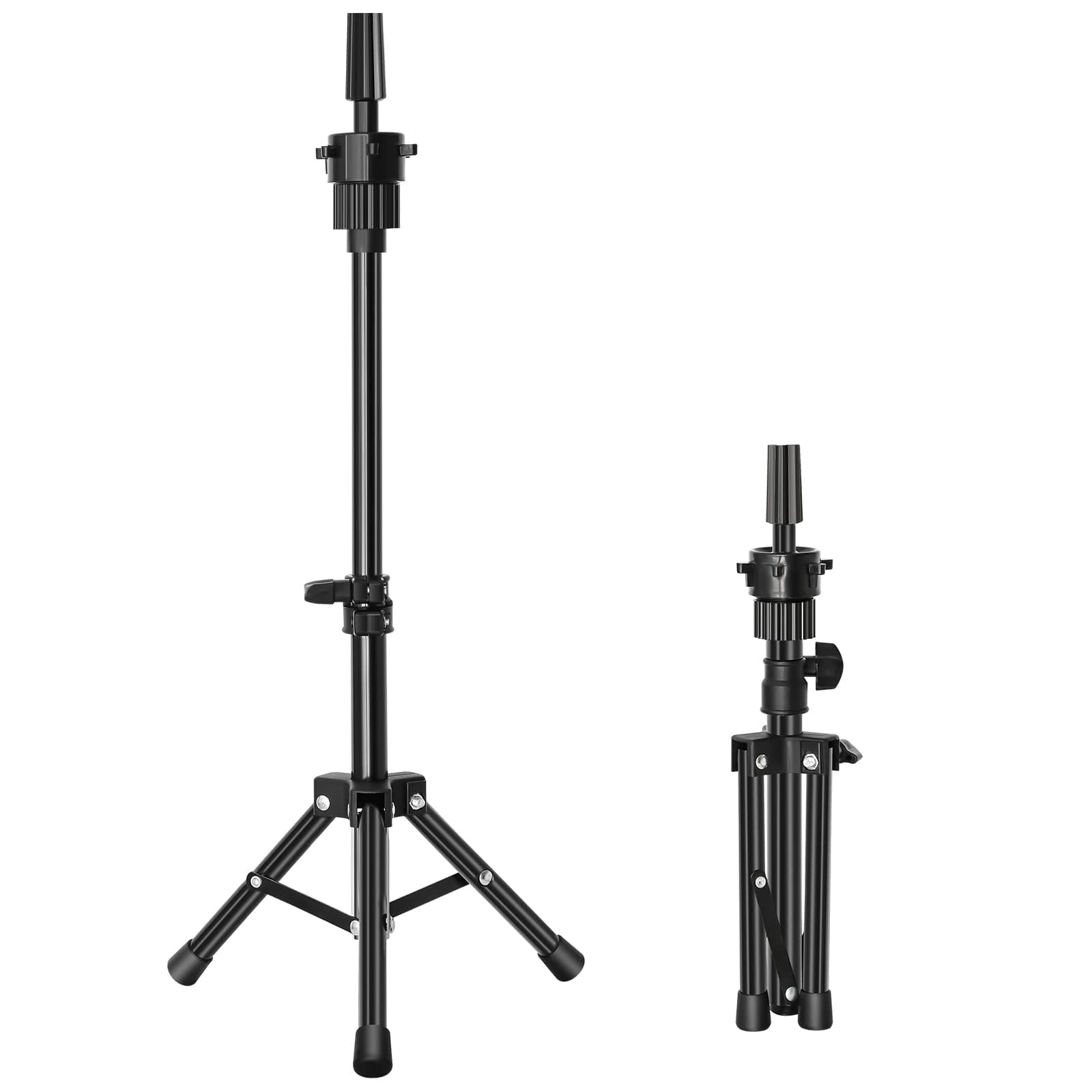 Mini Mannequin Head Tripod, Adjustable Wig Stand Tripod, Mannequin Head Stand Holder for Hairdressing Training (Black)