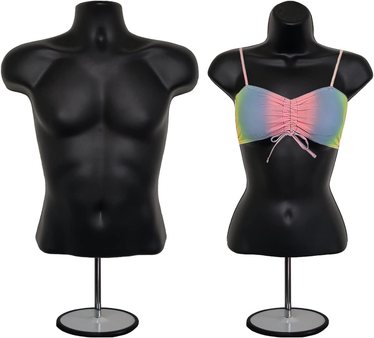 DisplayTown Mannequin Forms Black Male & Female Torso (Waist Long) with Metal Stand and Hook for Hanging Pants