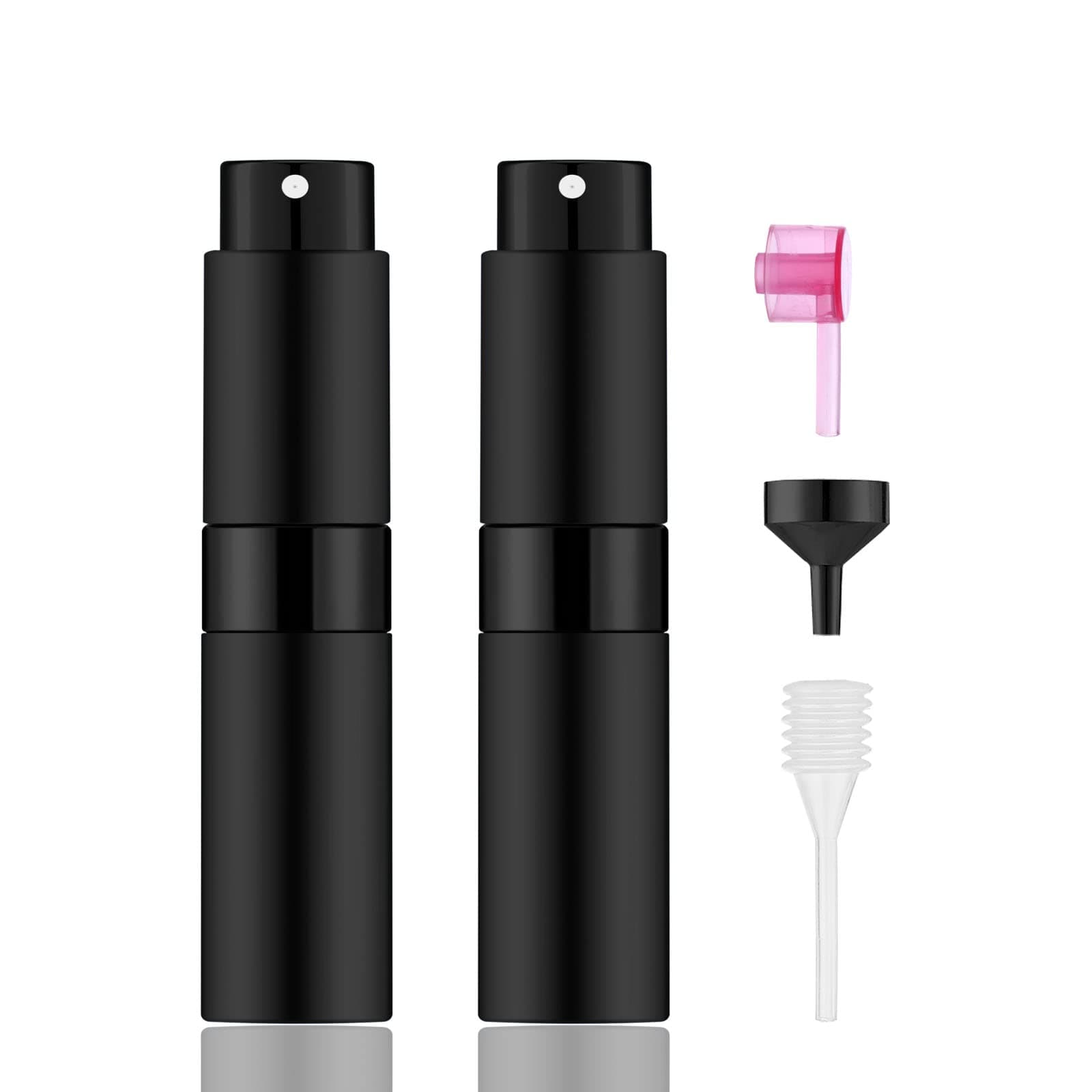 2 PCS/8ml Portable Mini Perfume Atomizer bottles, Empty Refillable Spray Bottle with 3 Types of Refill Tools, Pocket Travel Perfume Sample Bottles(Matte Black)