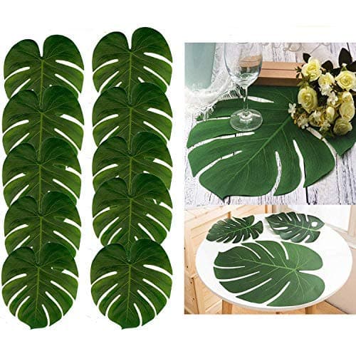 48pcs Large Artificial Tropical Palm Leaves,13.8 by 11.4 inch, Hawaiian Luau Party Tiki,Aloha Jungle Beach Birthday Decorations