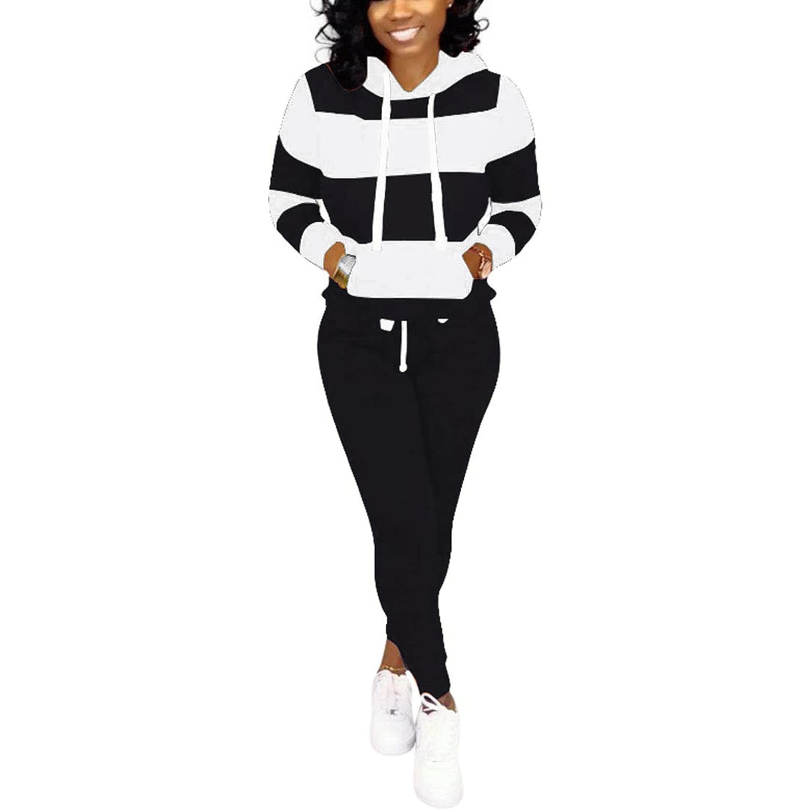 AOMONI Two Piece Outfits for Women Jogging Suit Sweatsuits Tracksuits Causal 2 Piece Long Sleeve Patchwork Pockets Set