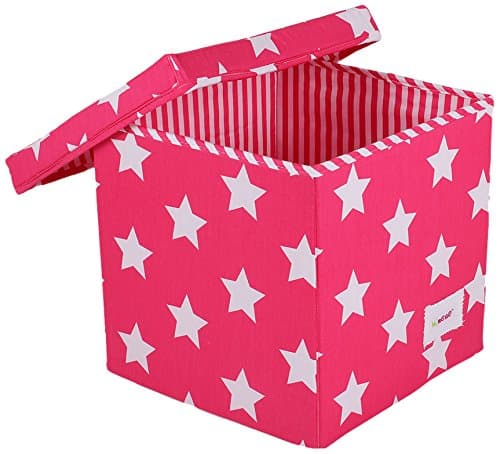 Minene Cube Storage Box with Stars (Fuchsia/White)