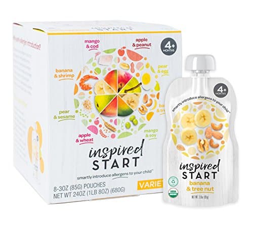 Early Allergen Inclusion Baby Food: Inspired Start Variety Pack, 3 oz. (Pack of 8 baby food pouches) - Non-GMO, include peanut, tree nut, soy, sesame, wheat, egg, cod and shrimp in baby's diet
