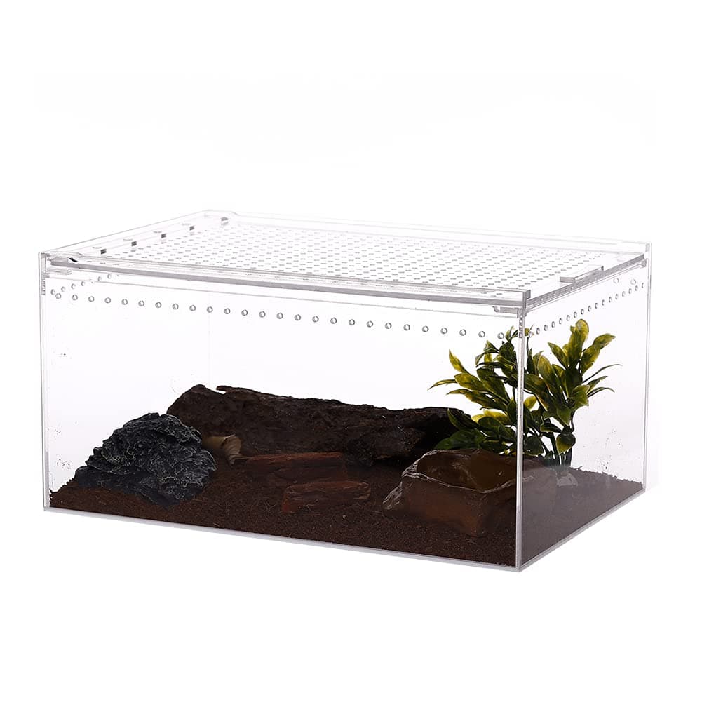 NANEEZOO Magnetic Acrylic Large Enclosure 2.5 Gallon 12 x 8 x 6 Inch Reptile Breeding Box Terrarium Cage for Insect Tarantulas Amphibians Caterpillars Snail Clear Acrylic Reptile Feeding Box