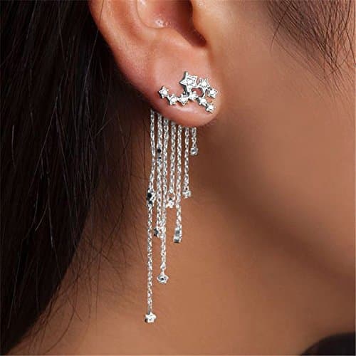 KathShop 1 Pair Fashion Women Stylish Gold/Silver Color Star Streamlined Tassel Long Crystal Earrings Women Girl Jewelry Pendante Femme