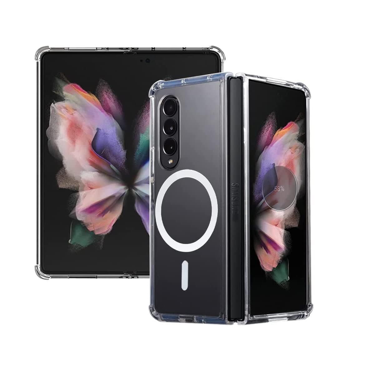 AWH Magnetic Clear Case for Samsung Galaxy Z Fold 3 5g, Compatible with Card Wallet and Wireless Charger, Transparent Shockproof and Drop-Proof Hard PC Phone Cover