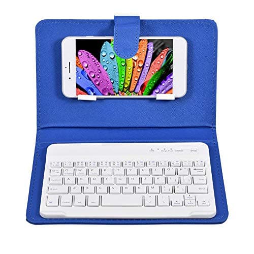 Phone Universal Wireless Bluetooth Keyboard, Flip Magnetic Leather Travel Carrying Case Cover with Stand for 4.5''-6.8'' for iOS for Android Phones(Blue)