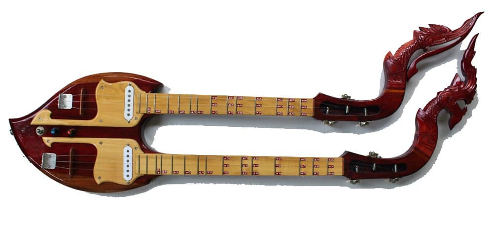 Isarn Electric Phin 3 Strings, Thai Lao Guitar Musical Instrument, Traditional Thai Musical Pin 11