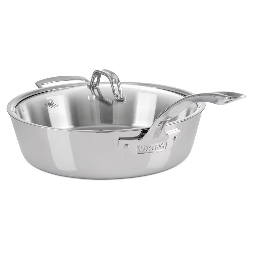 - Contemporary 3-Ply Deep Frying Pan with Glass Lid, 4.8 Quart Stainless Steel Saute Cooking Pot, Dishwasher and Oven Safe, Induction Ready, Silver