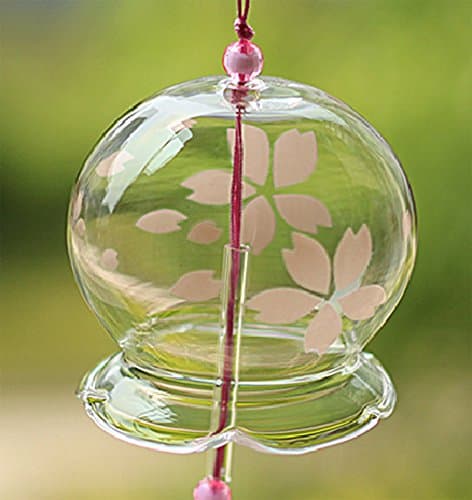 Japanese Edo Furin Wind Chime Bell Birthday Wedding New Year Christmas Valentines Day Windchime Gift Home Garden Decor Sun Catcher (Sakura)
