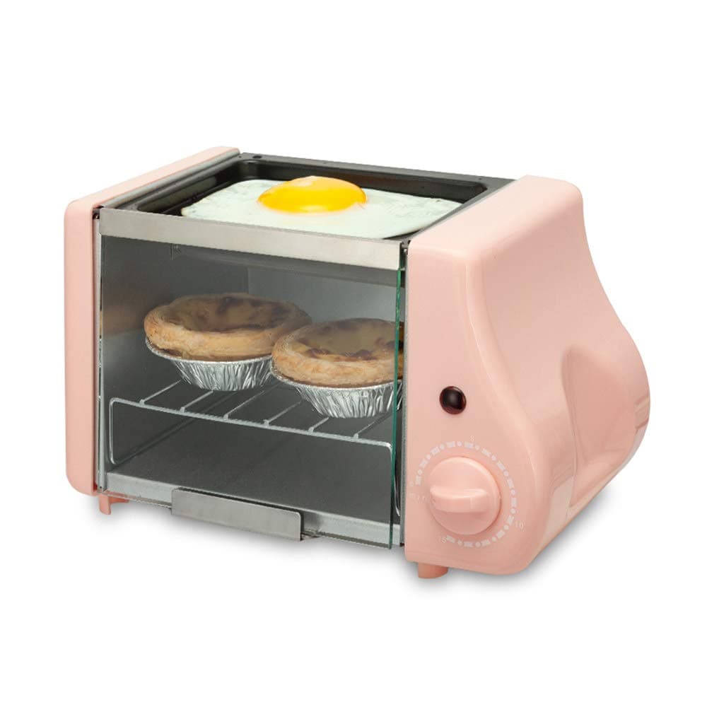 Electric Oven Mini,Mini Oven with Hob and Grill,Table Top Cooker with Oven,Flip The Glass Door Up and Down, Move The Glass Door Handle, 15 Minute Timer Switch, with Frying Pan,Pink