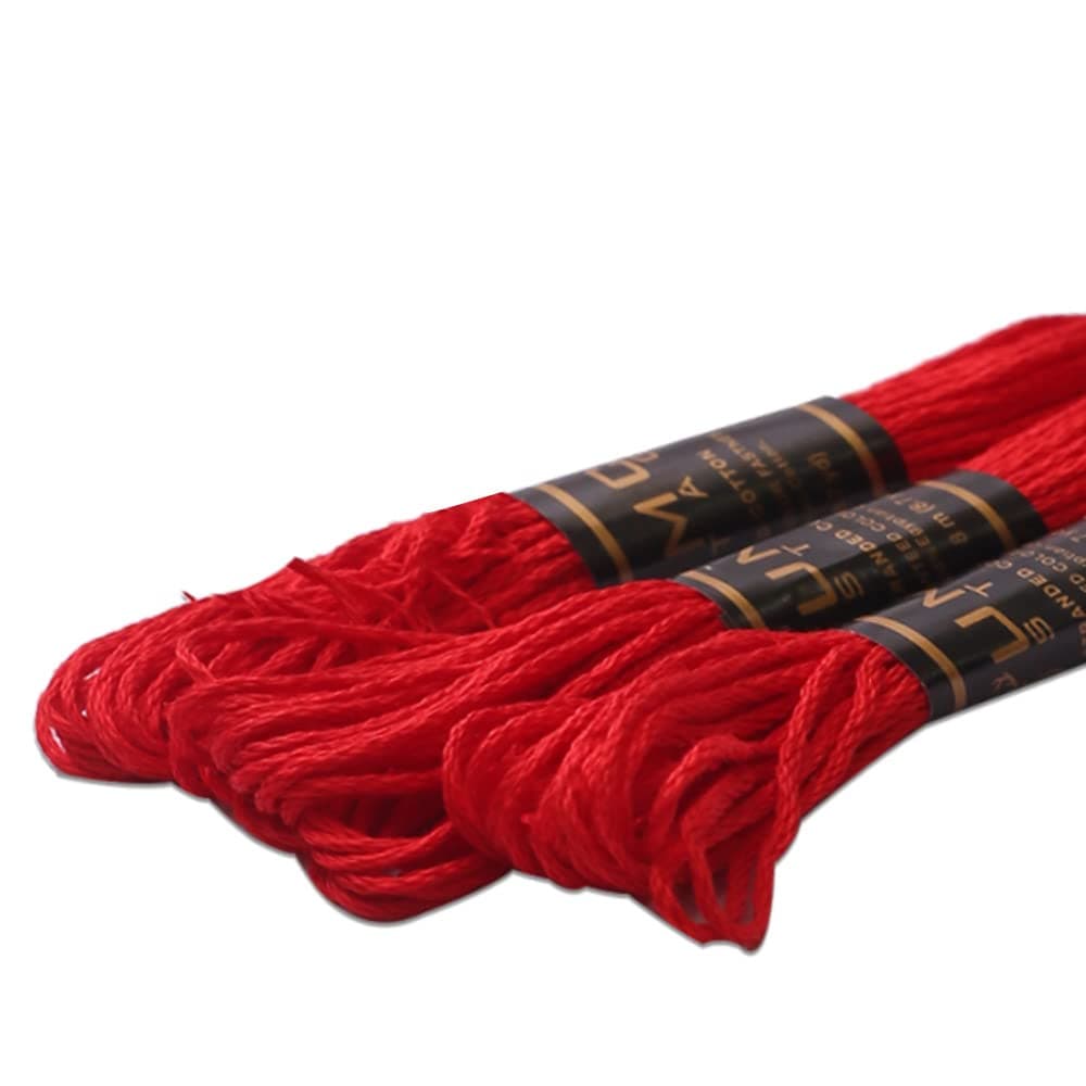 Pack of 3 Premium Embroidery Thread | 100% Egyptian Cotton Premium Skeins | Cross Stitch Embroidery Floss | Oeko TEX Certified Stranded Cotton (Bright Red 46)