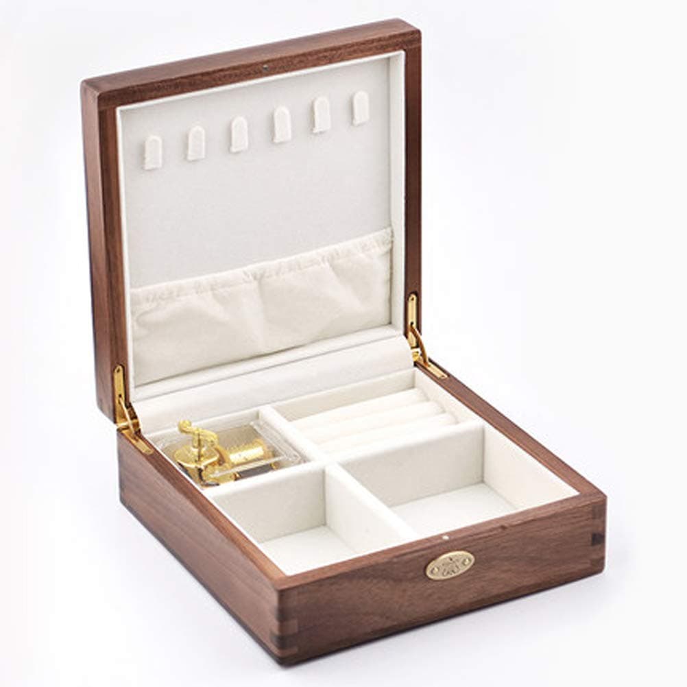 Vintage Square Wood Jewelry Box Rhyme of Spring Music Box Keepsake Musical Boxes Gifts for Wedding Christmas Birthday Valentine's Day (Tune : Howl's Moving Castle-Merry Go Round of Life)
