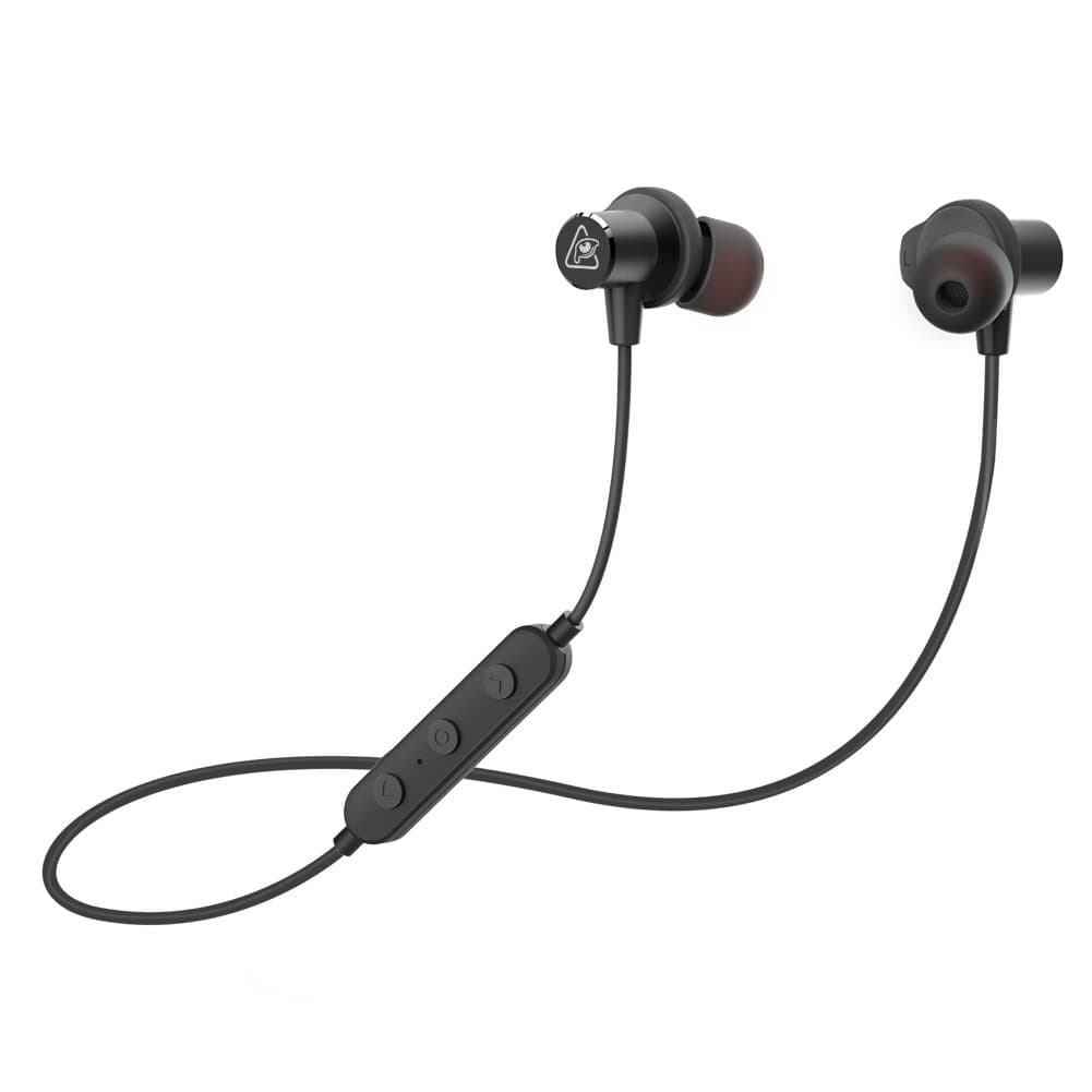 RAVEtone Bluetooth Headphones Sport, Wireless In-Ear Noise Cancelling Earphone Secure Fit Rich Bass HD Stereo Earbuds w/Mic Hands-free Calling Magnetic Neckband Headset for Running Gym Exercise Black