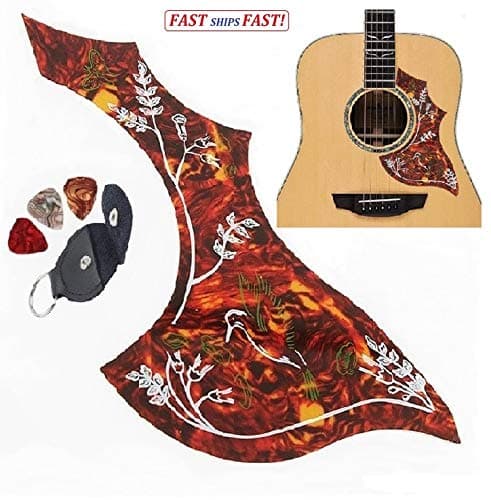 Red Acoustic Guitar Sticker Pickguard Protective Scratch Plate Long Reddish w/Hummingbird + Guitar Picks + Picks Holder