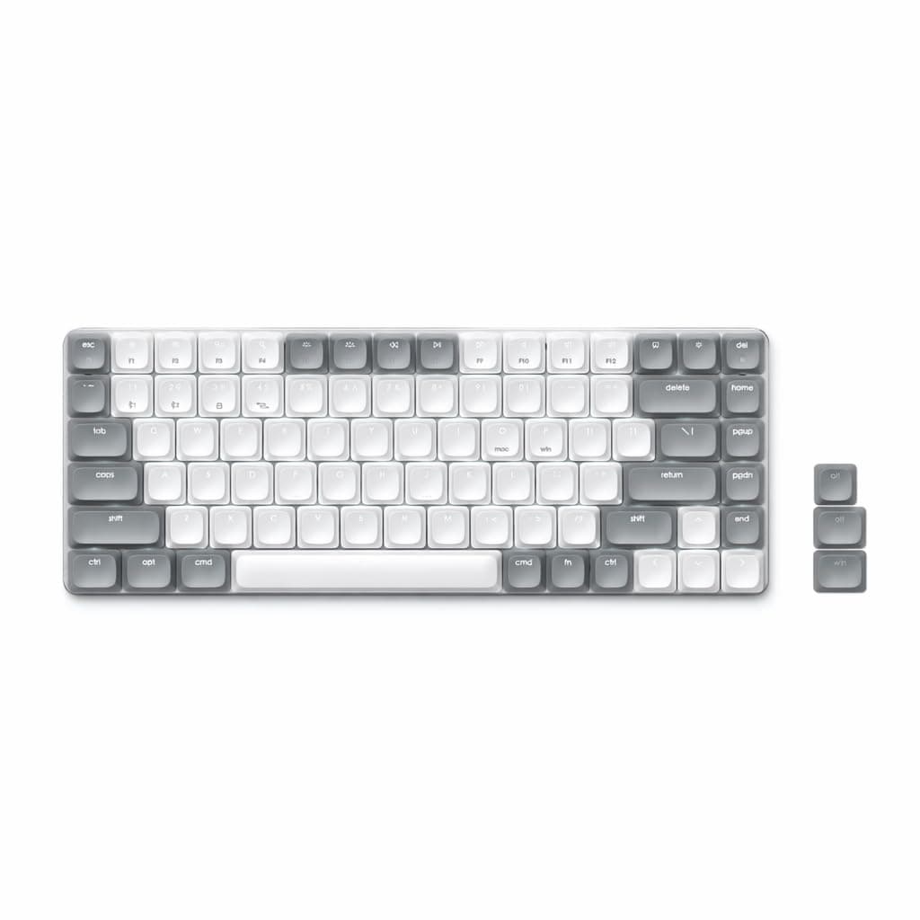 SM1 75% Mechanical Keyboard for Mac and Windows, LED Backlit Bluetooth Keyboard, 84 Keys Compact Wireless, Gaming, for Mac and Windows - Light Gray/White