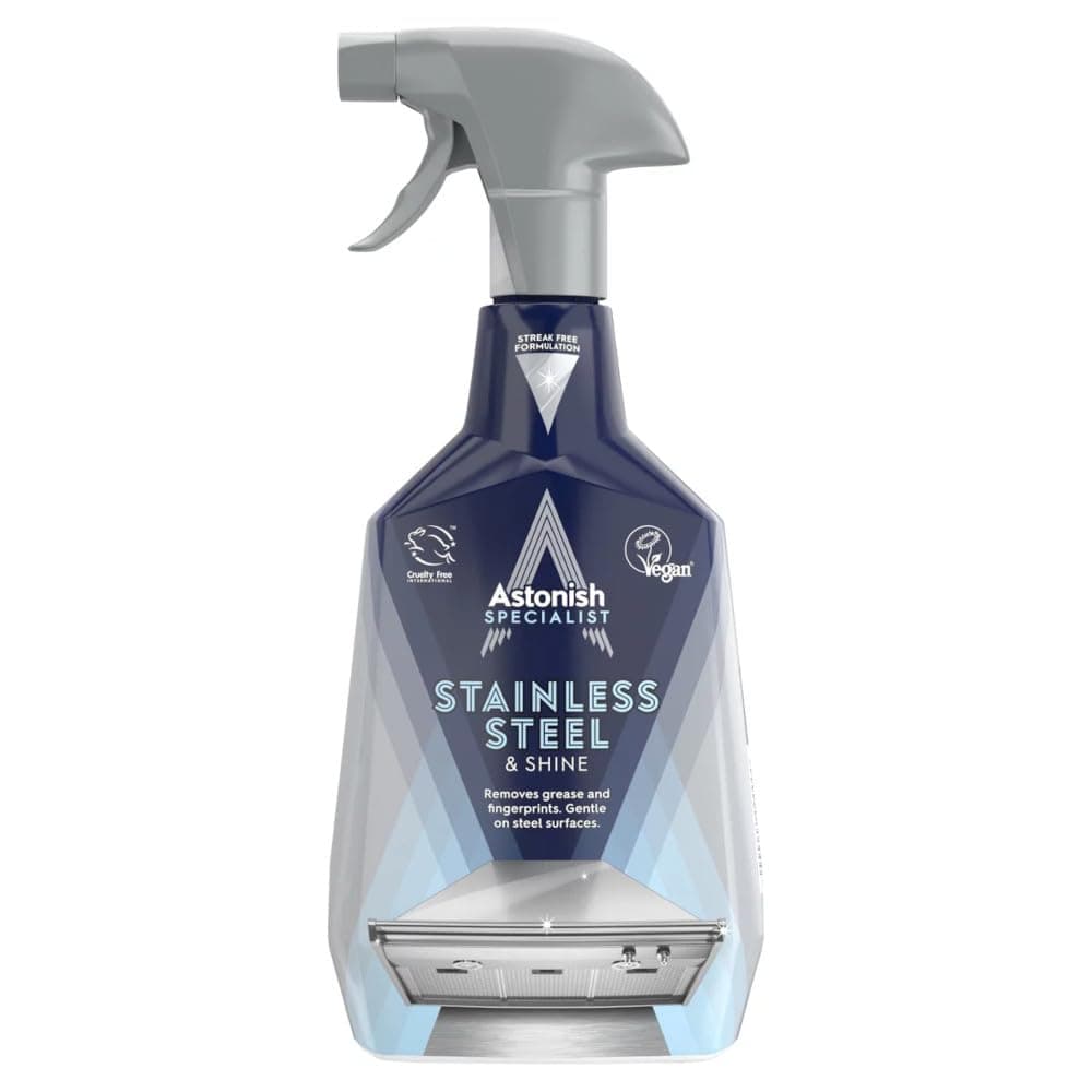 Specialist Stainless Steel Cleaner & Shine Spray, Clear Waters - Streak-Free Polished Finish for Fridge, Range Hood & Back Splash - Remove Grease & Watermarks, Vegan, Cruelty-Free, 750ml