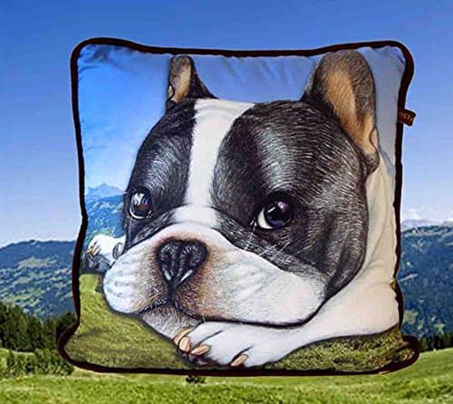 French Bulldog Cow Dog Square Pillow Case Decorative Cushion with Create Wood Painting Screen on Fabric Polyester Cover Pillowcase for Sofa Colorful