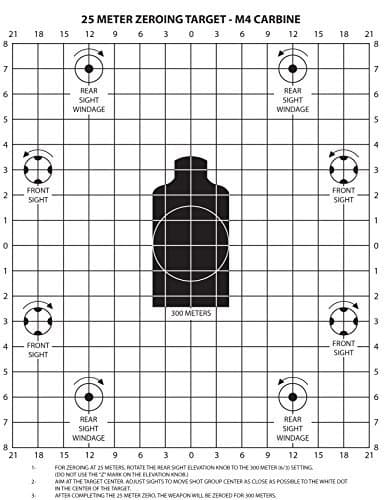 M4 Carbine 25 Meter Zeroing Target EZ Peel Notepad Pack of 50 White