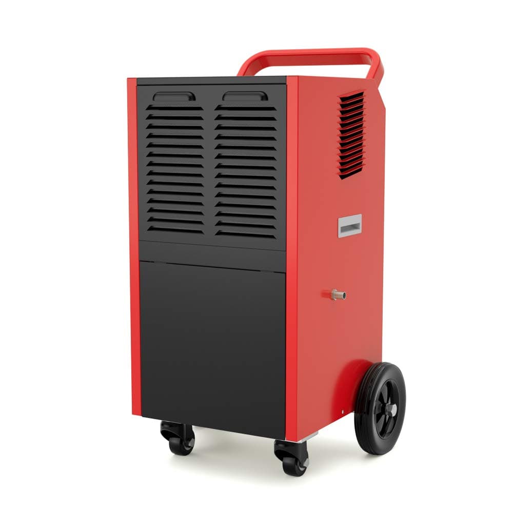 Dorosin Commercial Dehumidifier Basement Energy Star 160 Pint with Drain Hose for Space up to 1800 Sq Ft,Auto Shutoff/Restart,Portable Wheels Red
