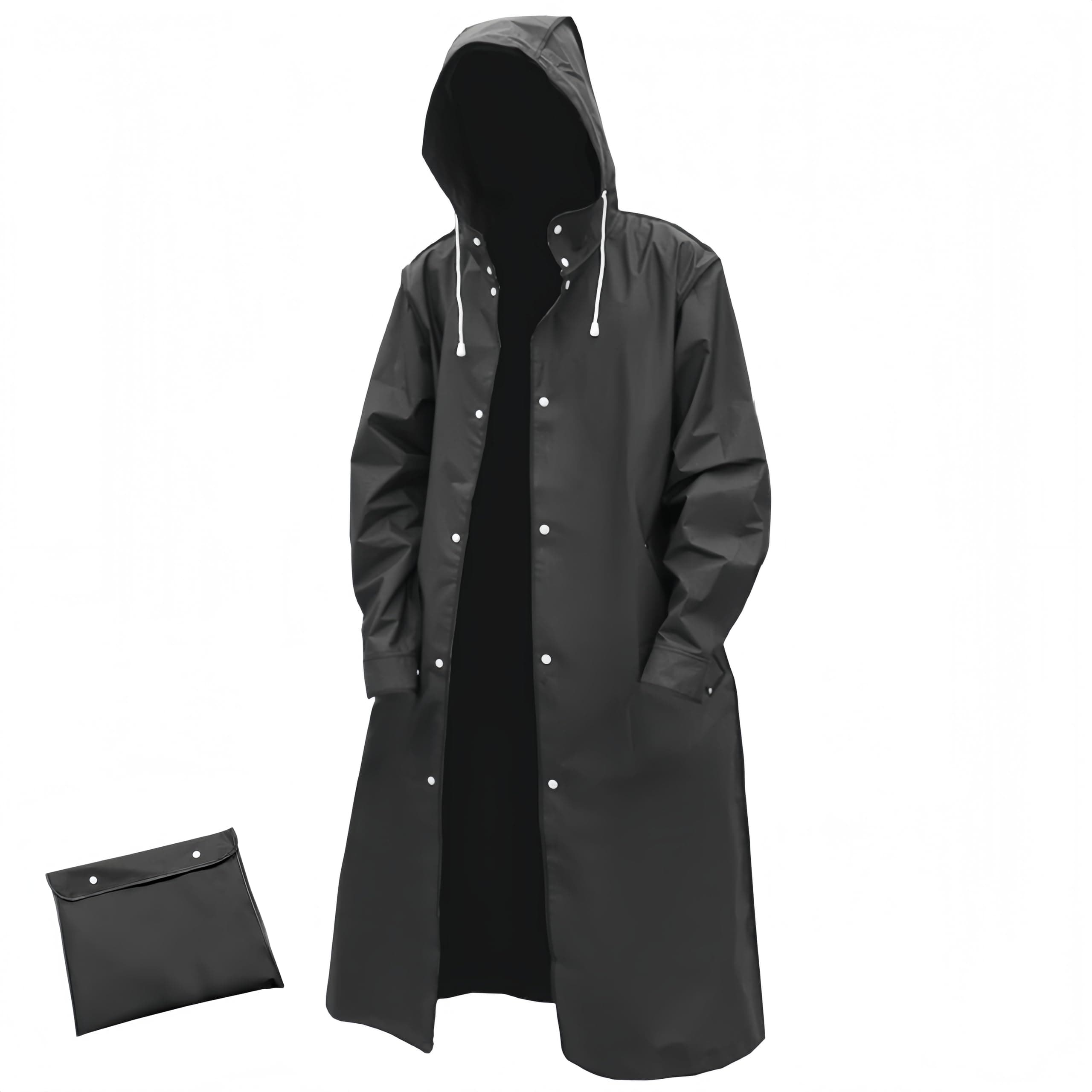 Men Black Waterproof Long Raincoat Rain Coat Hooded Trench Jacket Outdoor Hiking -yuyi